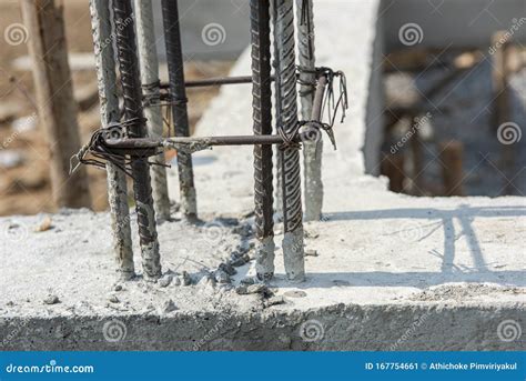 Reinforce Iron Cage for a House Column in a Construction Site. Stock ...