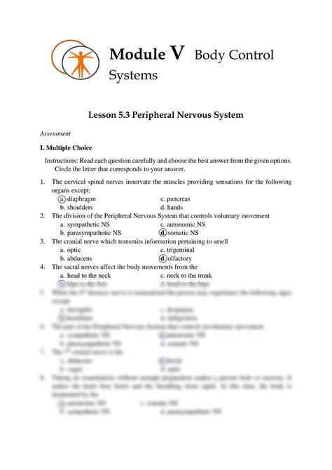 SOLUTION: Peripheral nervous system worksheet - Studypool