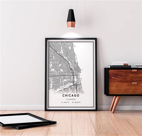 Chicago Map Print Poster Canvas Illinois Map Print Poster Canvas Chicago City Map Print Poster ...