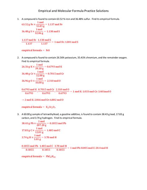 Percent Composition and Molecular Formula Worksheet: Practice Problems and Solutions