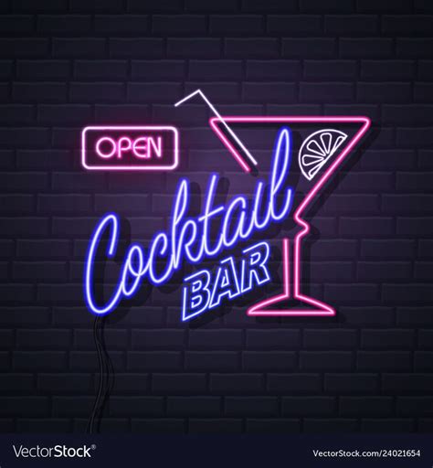 Neon sign cocktail bar on brick wall background Vector Image | Neon ...