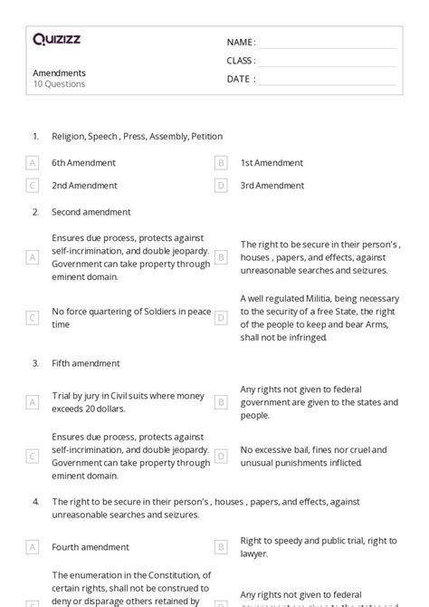 50+ the constitution amendments worksheets on Quizizz | Free & Printable