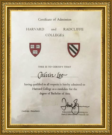 My Harvard Admissions certificate – Modesto Kybella