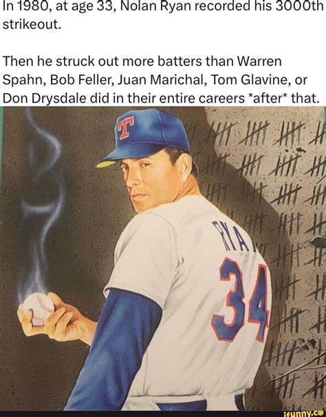 In 1980, at age 33, Nolan Ryan recora his strikeout. Then he struck out more batters than Warren ...