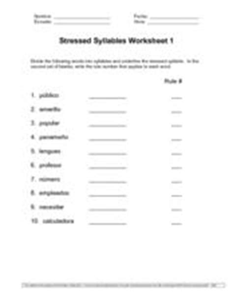 Stressed Syllables Worksheet Worksheet for 6th - 8th Grade | Lesson Planet