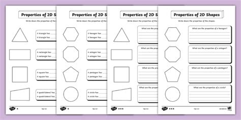 Year 2 Properties of 2D Shapes Differentiated Worksheet - Twinkl