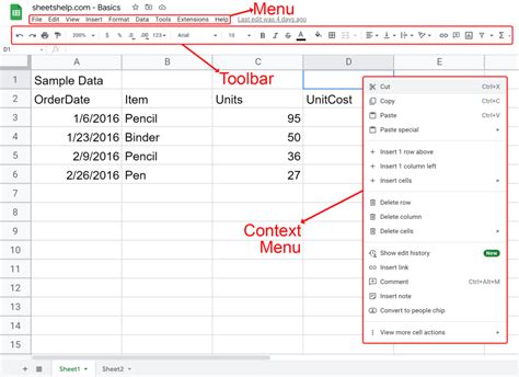 The Parts of a Spreadsheet - Google Sheets - Sheets Help