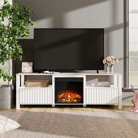 Fireplace TV Stand for TV's up to 75 Inch, white LED Entertainment ...