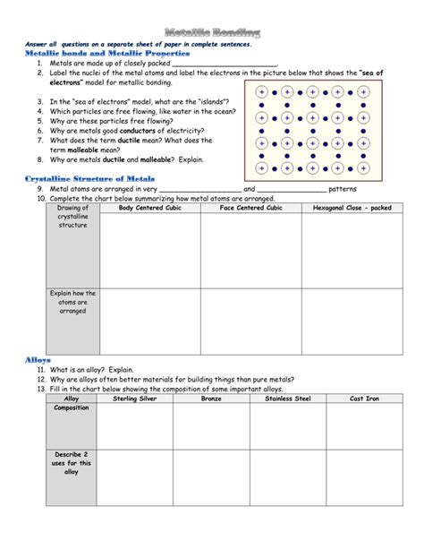 36 Metallic Bonding Worksheet With Answers - support worksheet