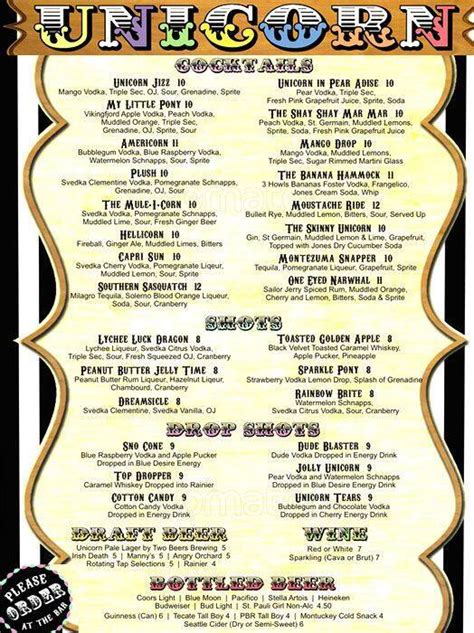 Unicorn Menu, Menu podniku Unicorn, Capitol Hill, Seattle - Urbanspoon/Zomato