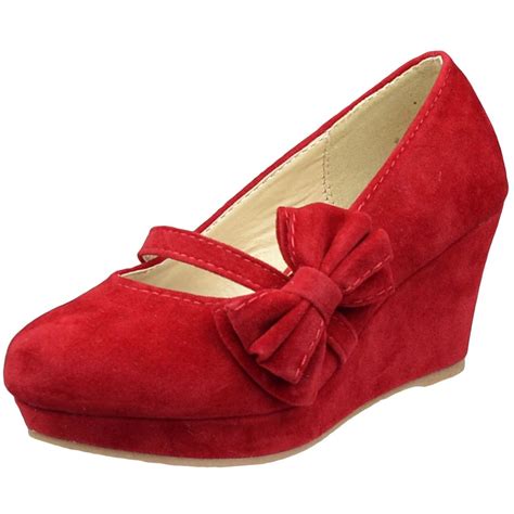 Kids Dress Shoes Platform Wedge Bow Accent Closed Toe Pumps Red | Kids dress shoes, Girls shoes ...