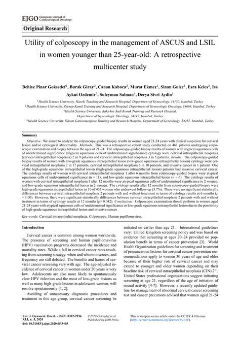 (PDF) Utility of colposcopy in the management of ASCUS and LSIL in ...