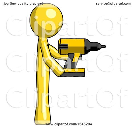 Yellow Design Mascot Man Using Drill Drilling Something on Right Side ...