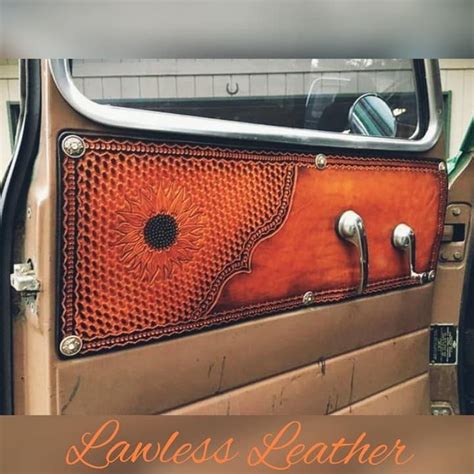 Truck interior door panels in tooled leather | Truck interior, Custom ...