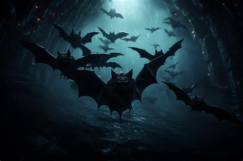 Premium AI Image | a group of bats flying in the dark