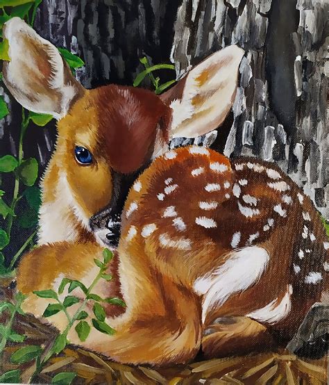 Baby deer! | Deer painting, Nature art painting, Christmas paintings on canvas