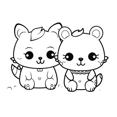 Two Cute Animals Coloring Pages Outline Sketch Drawing Vector, Cute Sketch Drawing, Cute Sketch ...