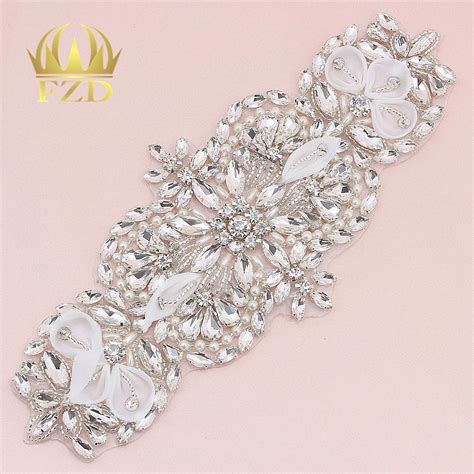 1pc Handmade Bridal Rhinestone Appliques Clear Crystal Applique Patches Iron Rhinestone For ...