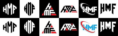 HMF letter logo design in six style. HMF polygon, circle, triangle ...