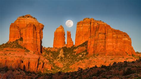 sunset, cathedral, arizona, rock, 4K, moon, desktop, backgrounds ...