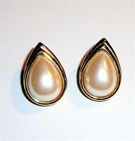 Vintage Monet Earrings Pearl Teardrop Earrings by SmArtsyJewelry