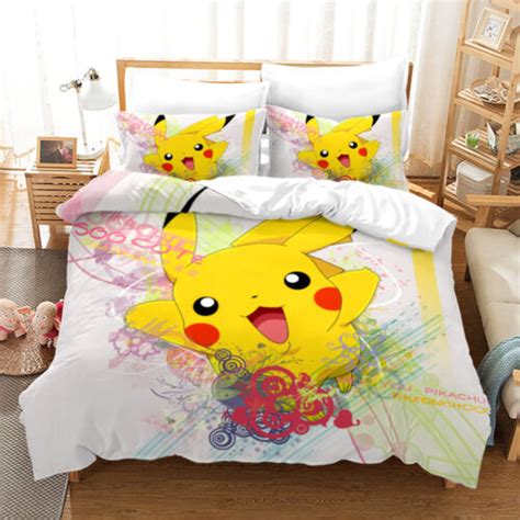 Pikachu Cartoon Comic Quilt Set Single/Double/King Size Bed/Children's ...
