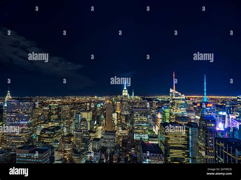 View of Manhattan from top of the rock at night Stock Photo - Alamy