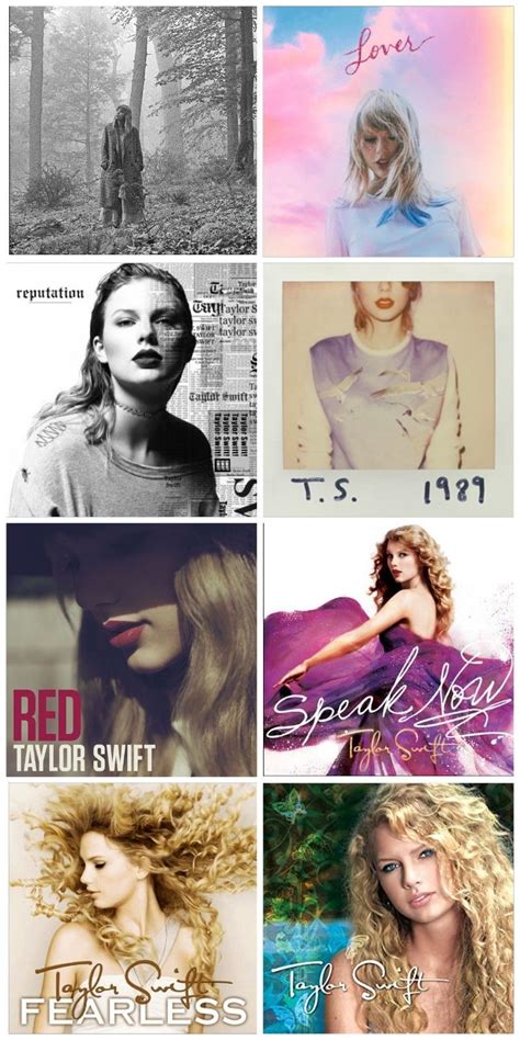 the cover art for taylor swift's album is shown in four different colors and sizes