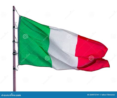 National Tricolour Flag of Italy on Flagpole Isolated on White ...