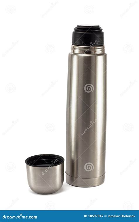 Thermos and a cup of tea stock image. Image of steel - 18597047