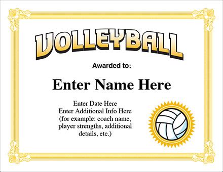 Volleyball Award Certificate - Free Award Certificates