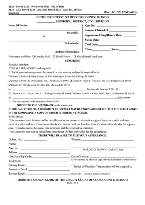 Fillable Circuit Court Of Cook County Summons Form Printable Pdf Download - CountyForms.com