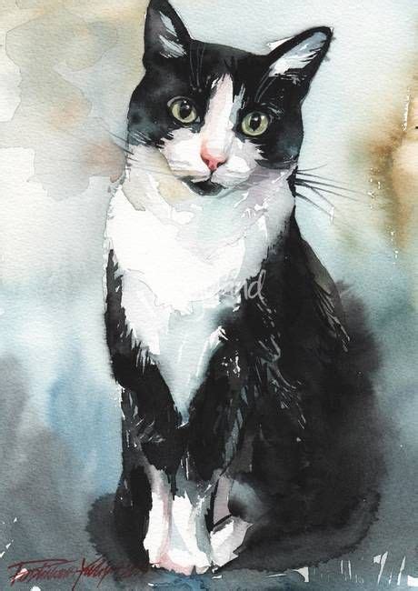 "Tuxedo Cat" by Yuliya Podlinnova | Watercolor cat, Cat painting ...