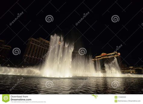 Bellagio Hotel and Casino, Fountain, Atmospheric Phenomenon, Landmark, Night Editorial ...