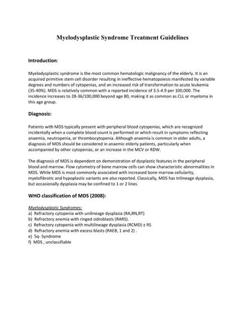 Myelodysplastic Syndrome Treatment Guidelines