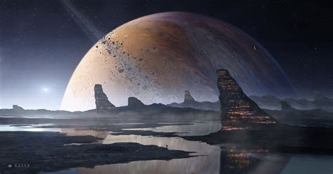 Planetary Reflection: Sci-Fi Landscape HD Wallpaper by Gabriel Gajdos