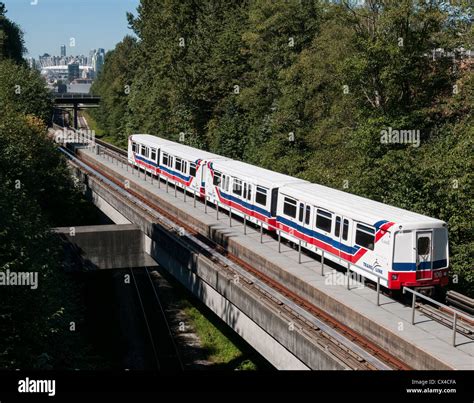 SkyTrain fully automated rapid transit train cars on the Millennium Line, Vancouver, Canada ...