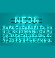 Neon city color yellow font english alphabet Vector Image