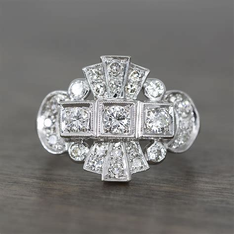 Vintage Art Deco 14k White Gold & Diamond Fashion Ring
