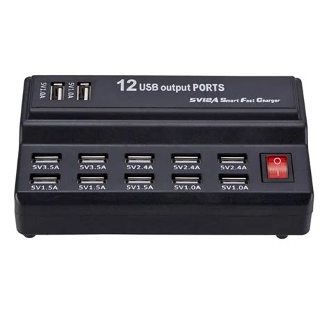 Tablet 12A 12 Port Fast USB Charging Station Charger HUB Power Adapter ...