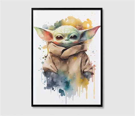 Grogu baby Yoda Star Wars Watercolor Art Print, Grogu yoda Star Wars Painting Wall Art Poster ...