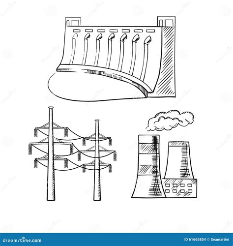 Electrical Power Plants And Towers Sketch Icons Stock Vector - Image ...