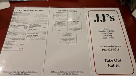 Menu at JJ's Family Restaurant, Thunder Bay