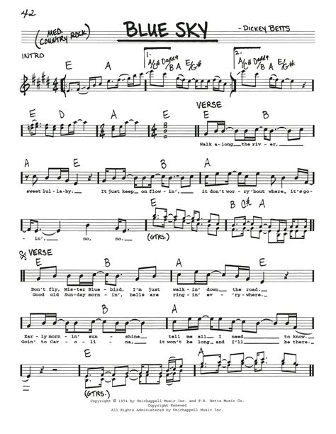 Blue Sky by Allman Brothers Band Sheet Music for Real Book – Melody ...