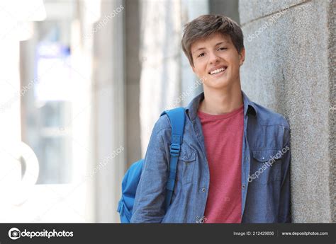 Teenage Boy Backpack Outdoors Stock Photo by ©serezniy 212429856