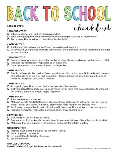 Free Printable Back to School Checklist - Yellow Bliss Road