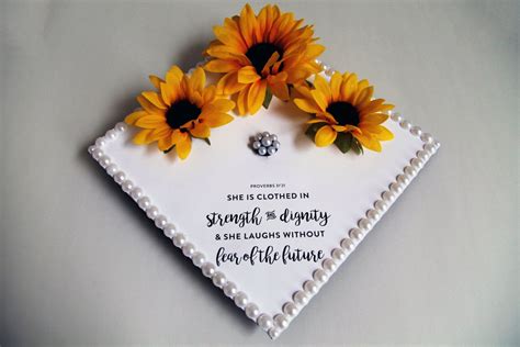 Sunflower & Pearls Quote Graduation Cap | Graduation cap decoration, College graduation cap ...