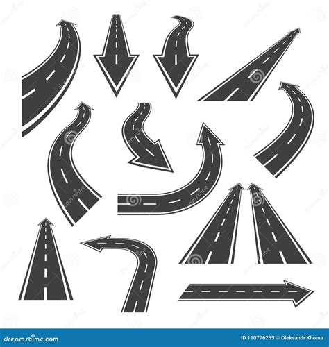 Arrow Road Set. Road Arrows with White Markings. Stock Vector - Illustration of white, directing ...