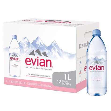 Case of 12 evian Natural Spring Water 1 Liter 33.8 Ounce Large Bottles ...