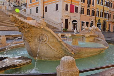 Square Piazza Di Spagna, Fountain Fontana Della Barcaccia In Rome Stock ...